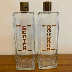 Vintage MCM Glass Decanter Set with Gold Accents